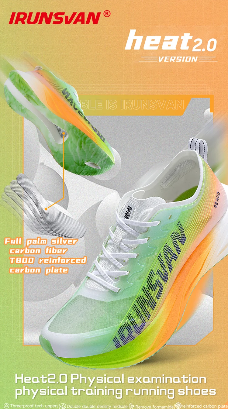 IRUNSVAN HEAT 2.0 Carbon Plate Sneakers Marathon Racing Professional Running Shoes Men Athletic Training Sport Shoes