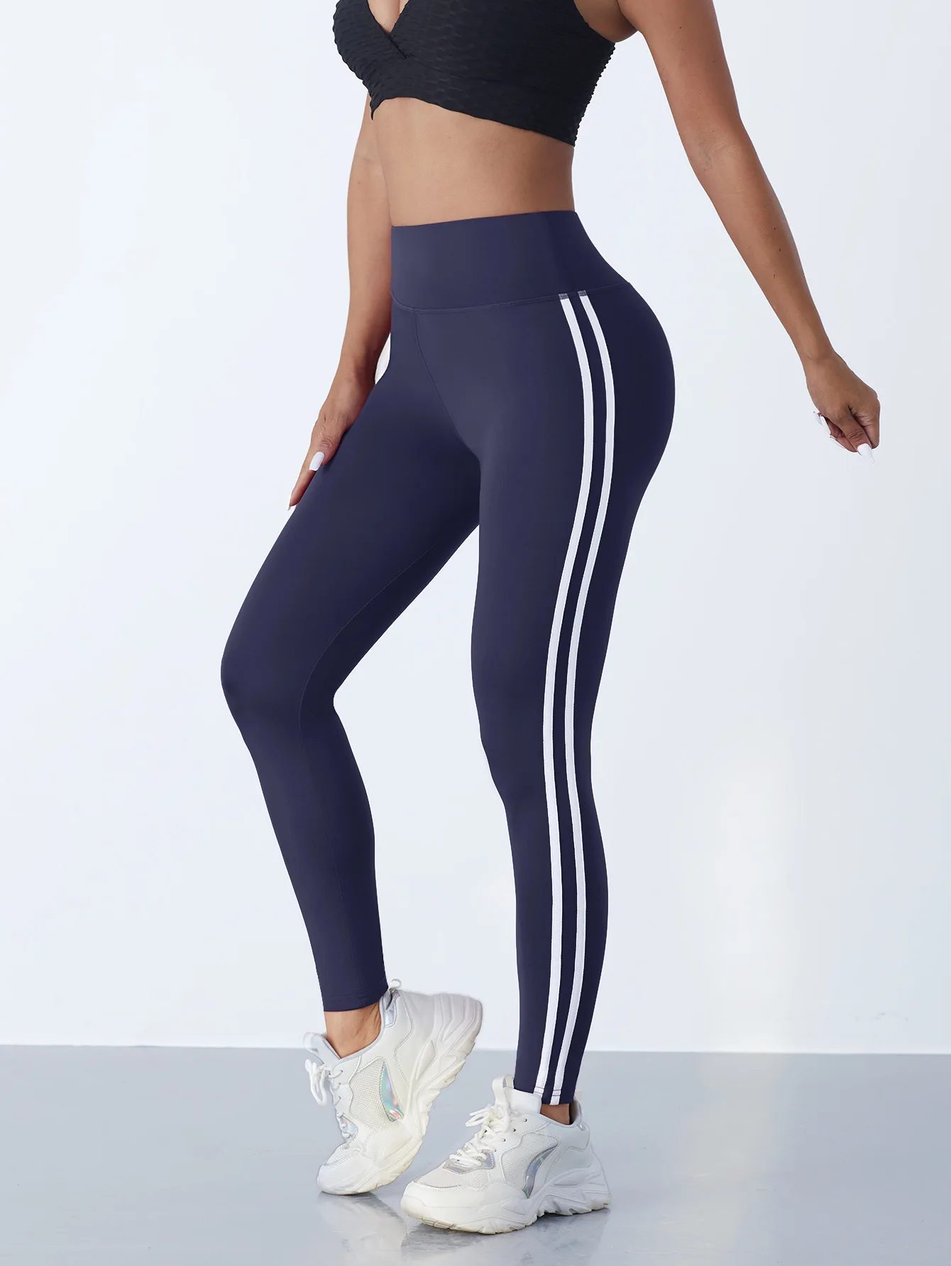 One Piece Casual Sports Side Stripe Pants High Waist 4 Way Stretch Breathable Running Workout Yoga Leggings Activewear For Women
