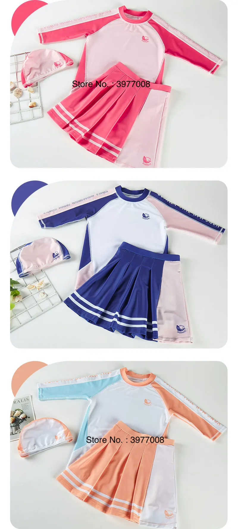 Swimsuit for Girls Long Sleeve Rash Guard Skirted Swim Shorts UPF50 UV Protection Children's Swimwear Beach Bathing Suit Kids