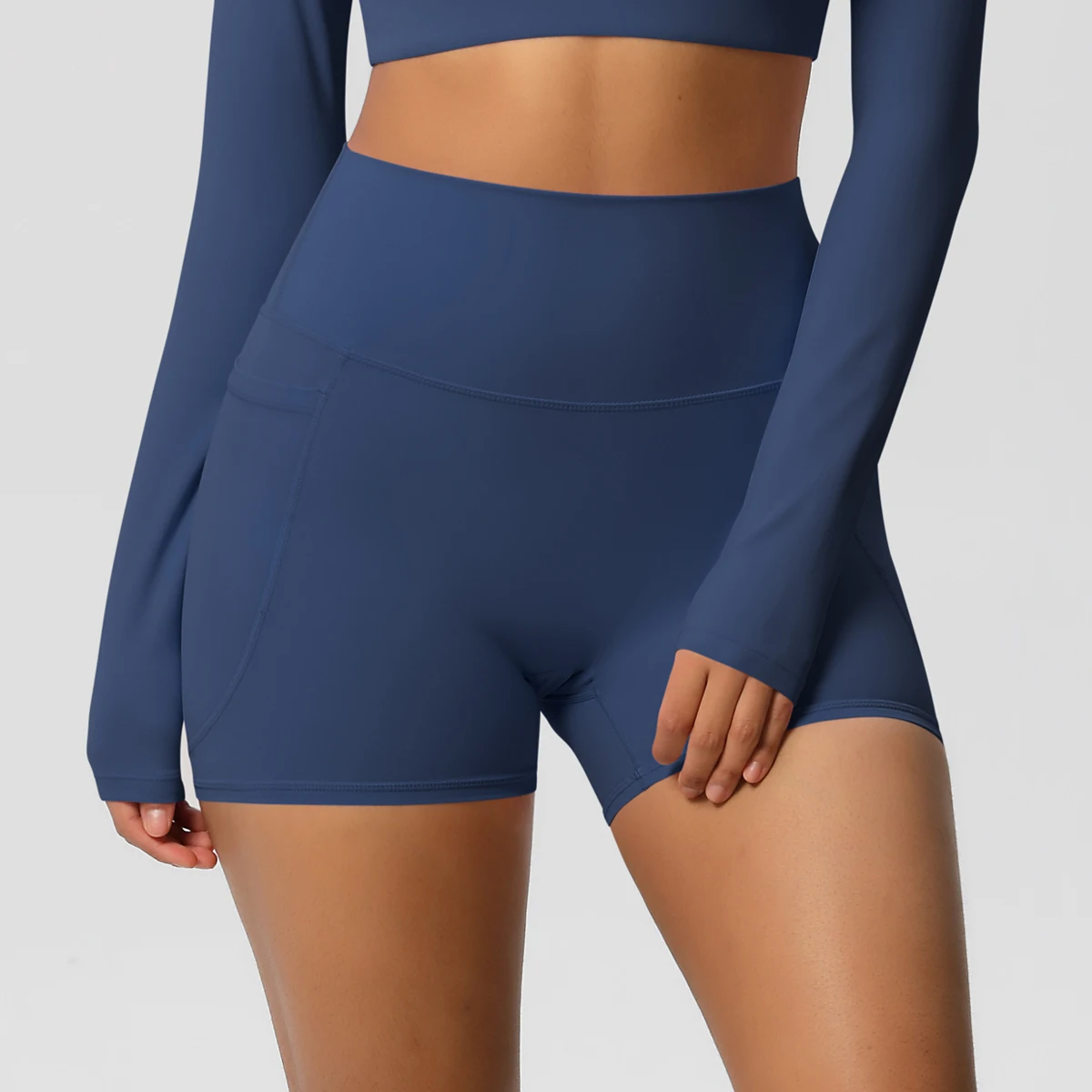Women's Solid Color Nylon Yoga Tightening Tummy Lifting Shorts Outdoor Cycling Running With Pockets Sports Shorts Gym Pilates