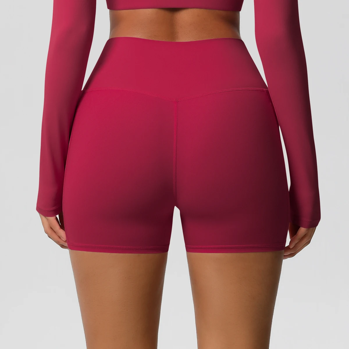 Women's Solid Color Nylon Yoga Tightening Tummy Lifting Shorts Outdoor Cycling Running With Pockets Sports Shorts Gym Pilates