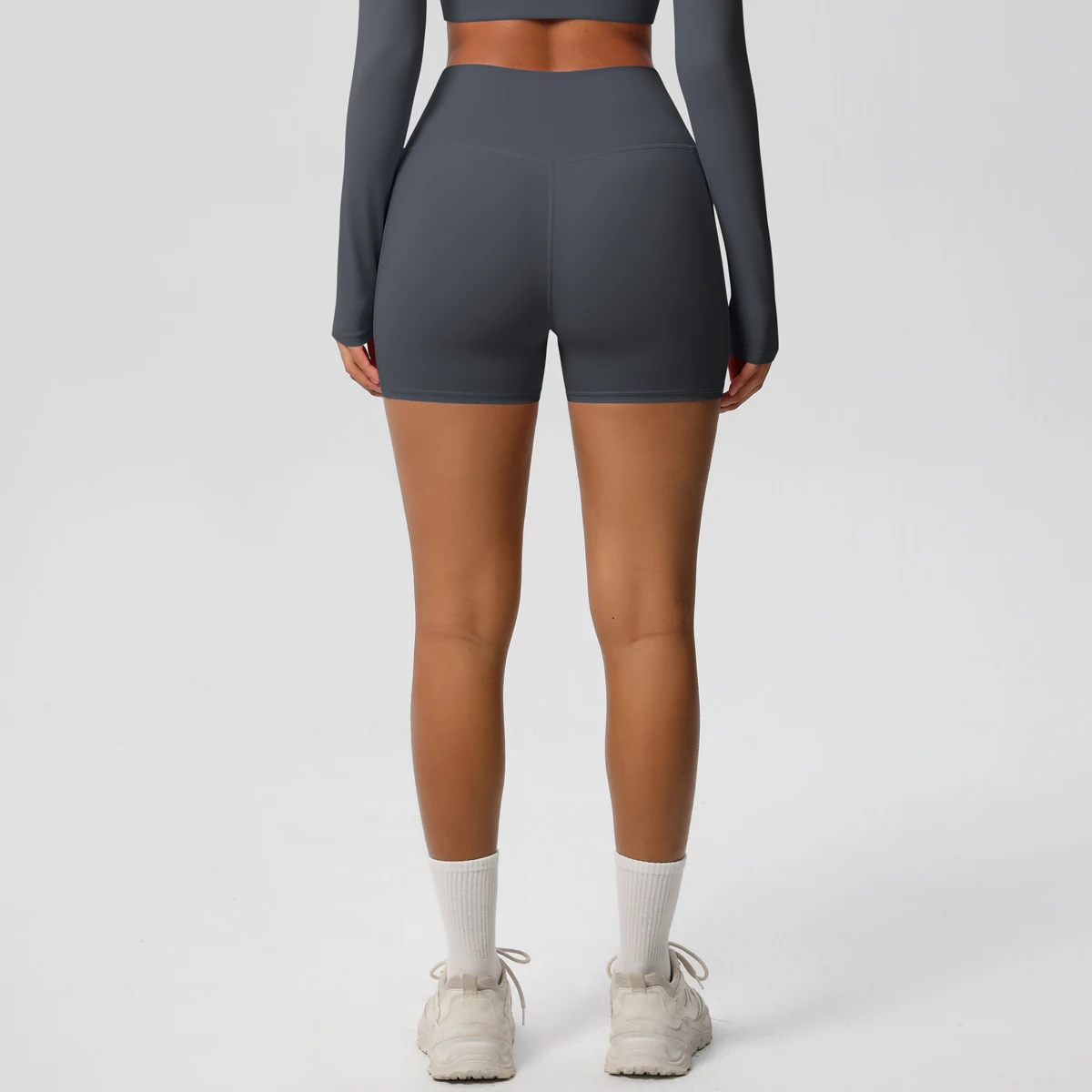 Women's Solid Color Nylon Yoga Tightening Tummy Lifting Shorts Outdoor Cycling Running With Pockets Sports Shorts Gym Pilates