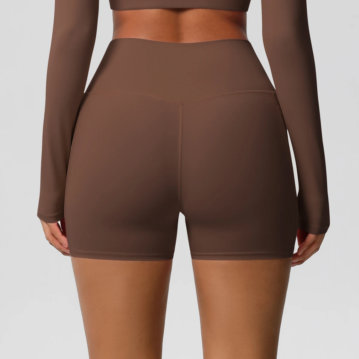 Women's Solid Color Nylon Yoga Tightening Tummy Lifting Shorts Outdoor Cycling Running With Pockets Sports Shorts Gym Pilates