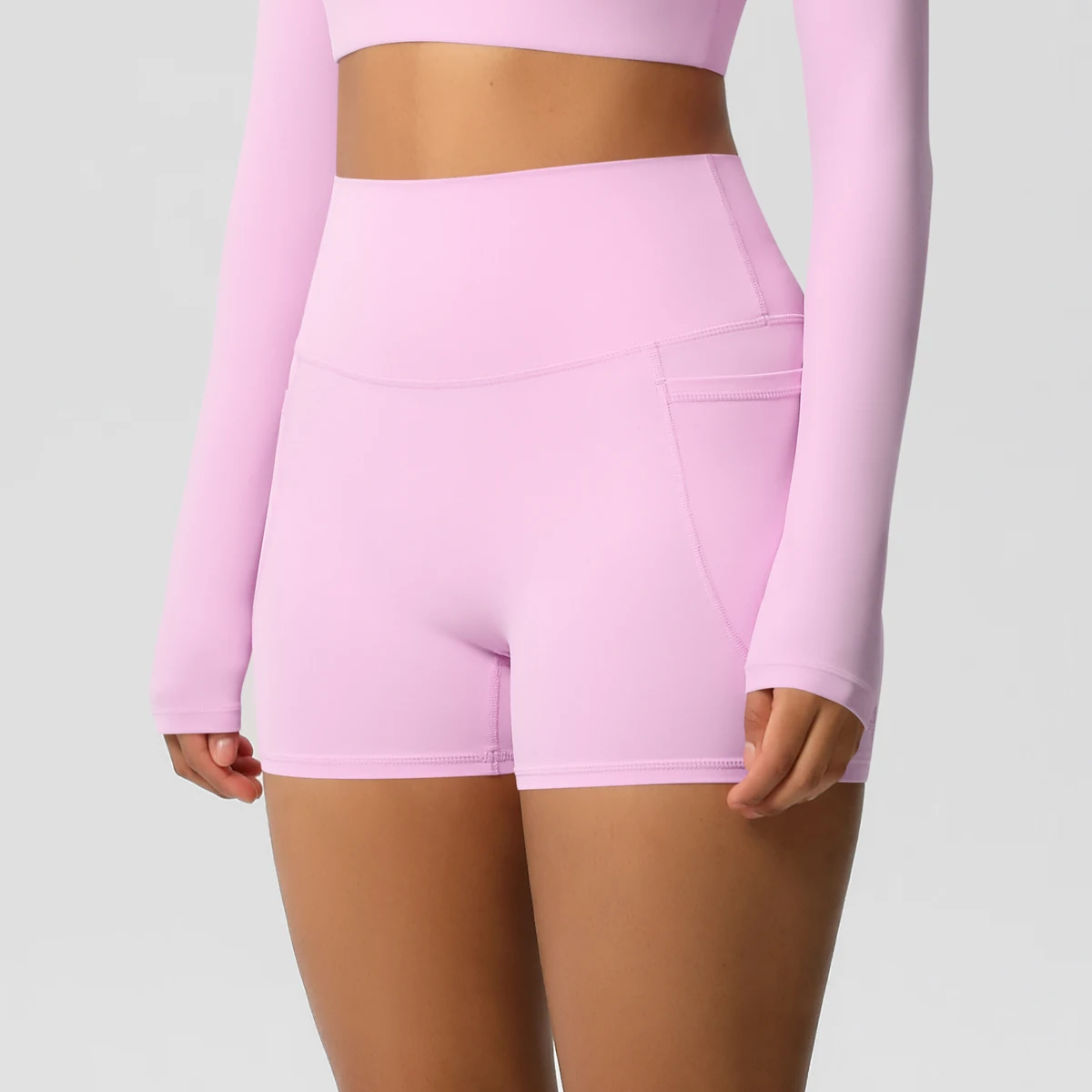 Women's Solid Color Nylon Yoga Tightening Tummy Lifting Shorts Outdoor Cycling Running With Pockets Sports Shorts Gym Pilates
