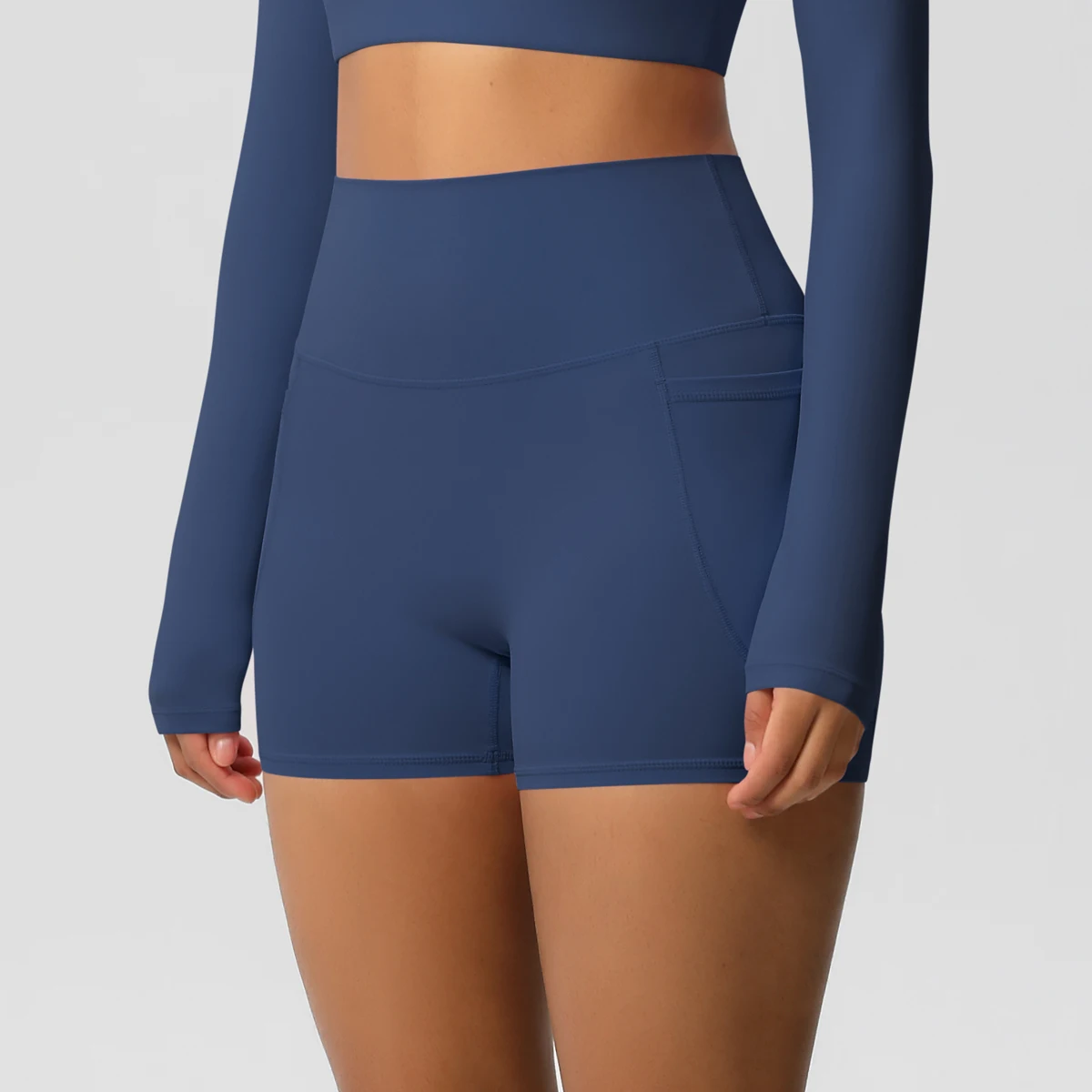 Women's Solid Color Nylon Yoga Tightening Tummy Lifting Shorts Outdoor Cycling Running With Pockets Sports Shorts Gym Pilates