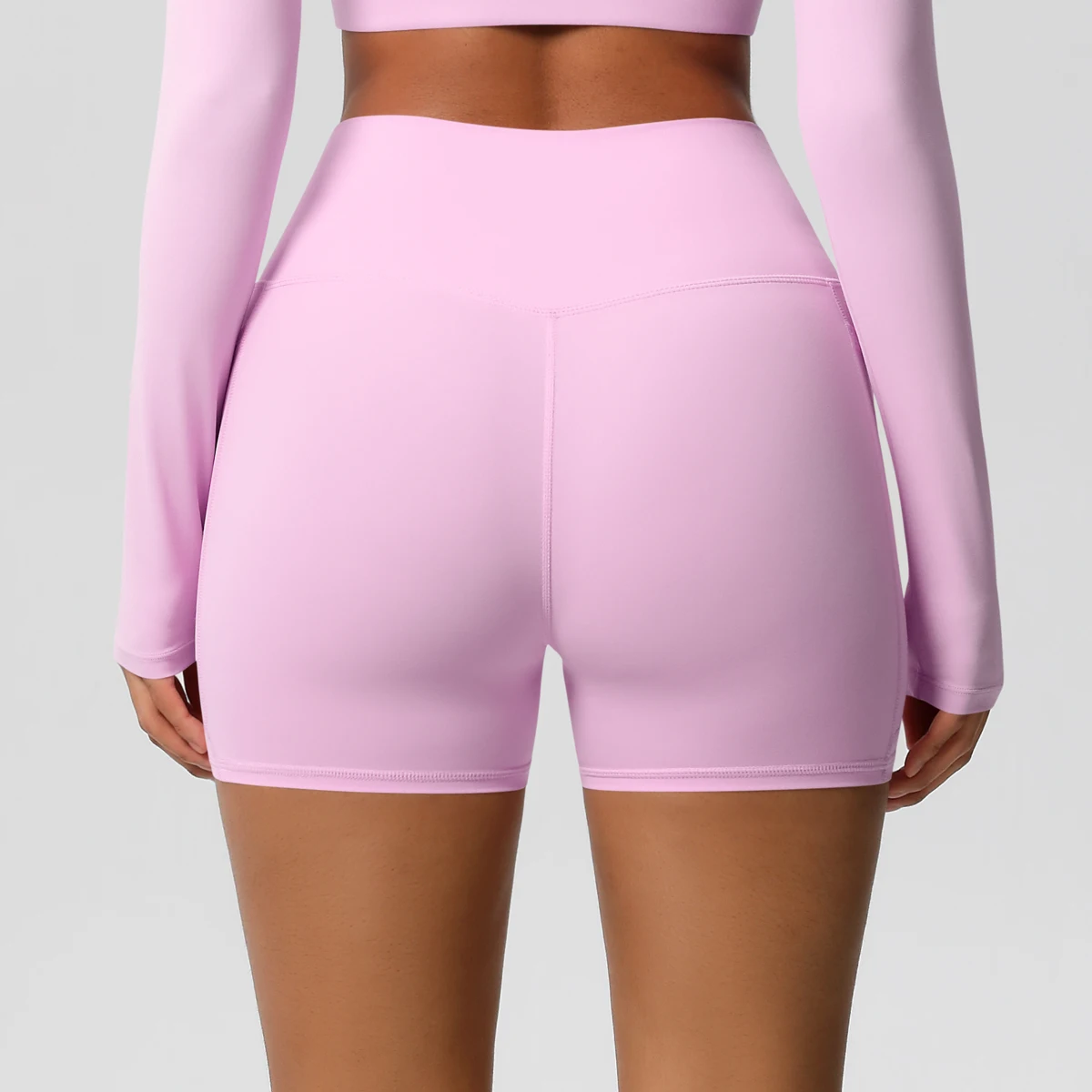 Women's Solid Color Nylon Yoga Tightening Tummy Lifting Shorts Outdoor Cycling Running With Pockets Sports Shorts Gym Pilates