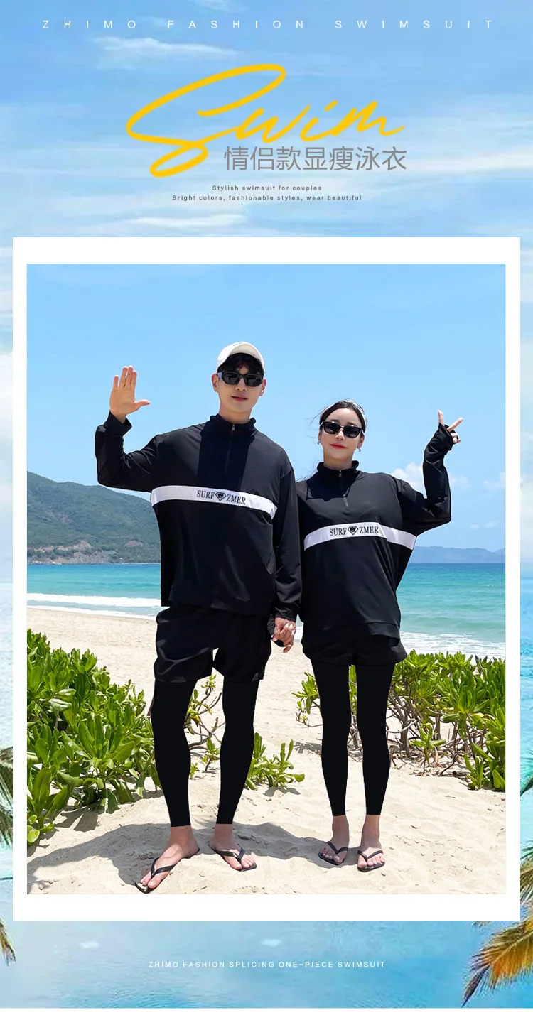 Couples Long Sleeve Rash Guards Multi-Piece Swimsuit Swimwear Bathing Suits Surfing Long Pants for Women And Men Beach Wear