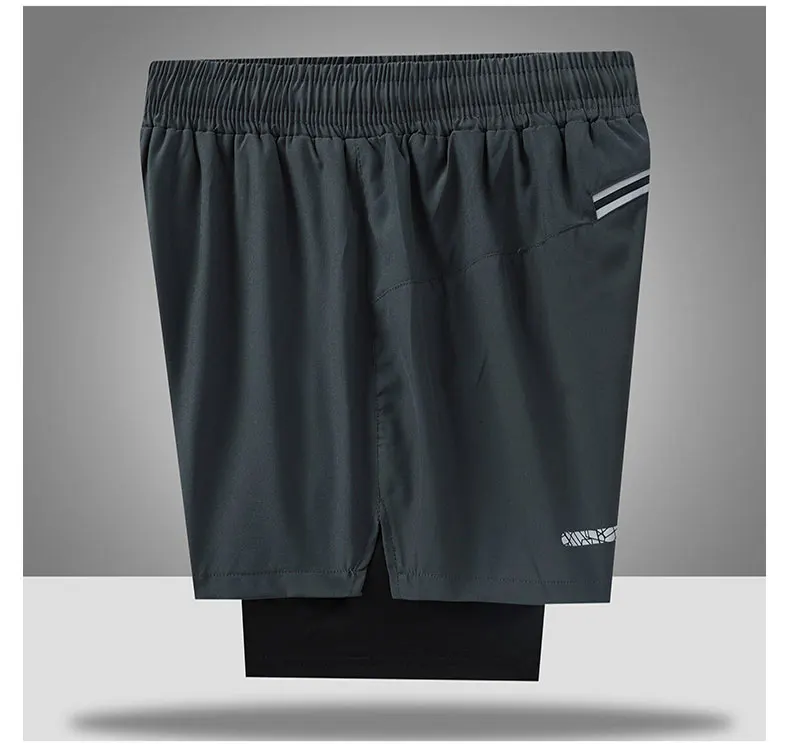 2 in 1 Men's Outdoor Running Shorts Quick-drying Fitness Training Double Layer Sweatpants New Sport Bottoms Bodybuilding Pants