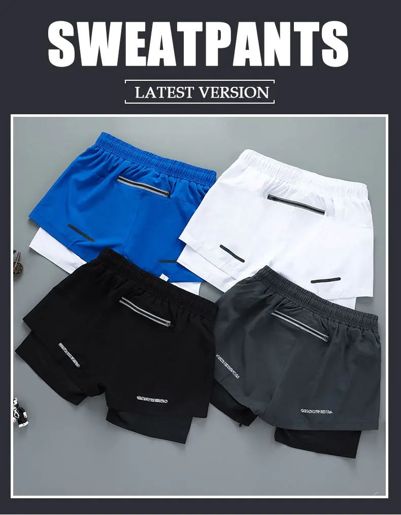 2 in 1 Men's Outdoor Running Shorts Quick-drying Fitness Training Double Layer Sweatpants New Sport Bottoms Bodybuilding Pants