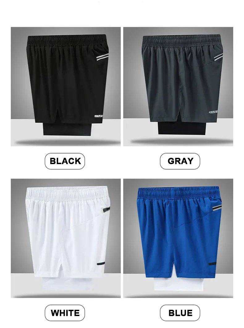 2 in 1 Men's Outdoor Running Shorts Quick-drying Fitness Training Double Layer Sweatpants New Sport Bottoms Bodybuilding Pants