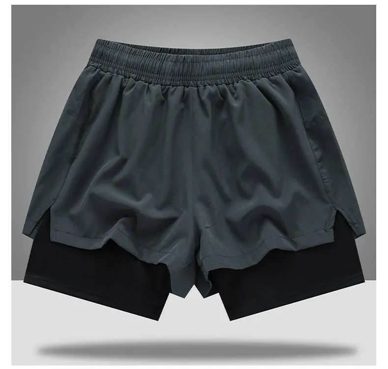 2 in 1 Men's Outdoor Running Shorts Quick-drying Fitness Training Double Layer Sweatpants New Sport Bottoms Bodybuilding Pants