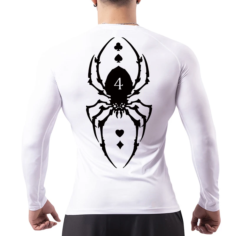 Spider Print Compression Shirt for Men Sporty Quick Dry Long Sleeve Tees Tshirt Tops Gym Workout Fitness Undershirts Baselayers