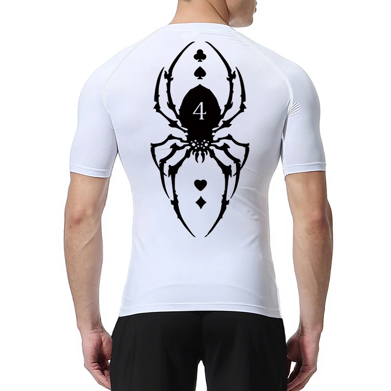 Spider Print Compression Shirt for Men Sporty Quick Dry Long Sleeve Tees Tshirt Tops Gym Workout Fitness Undershirts Baselayers