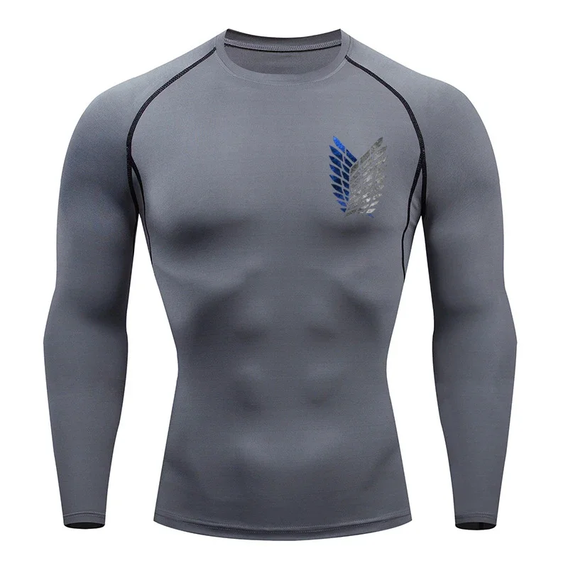 Anime Attack Compression Tshirt Men Fitness Tight Long Sleeve Sport T Shirt Training Jogging Shirts Gym Sportswear Quick Dry