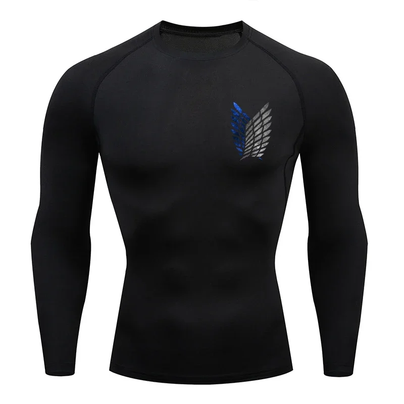 Anime Attack Compression Tshirt Men Fitness Tight Long Sleeve Sport T Shirt Training Jogging Shirts Gym Sportswear Quick Dry