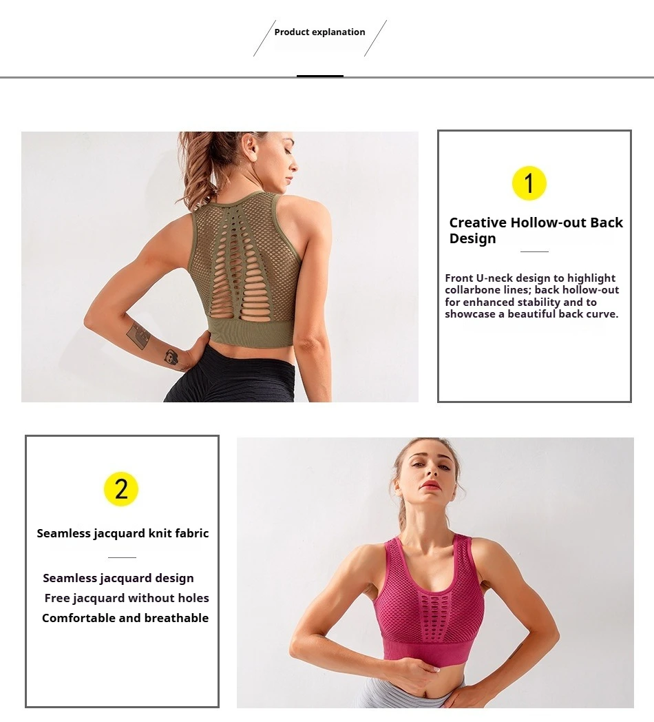 Seamless Mesh Women Sports Bras Fitness Gym Running Underwear Shockproof Bra Wireless Crop Top Breathable Yoga Bras Solid Color