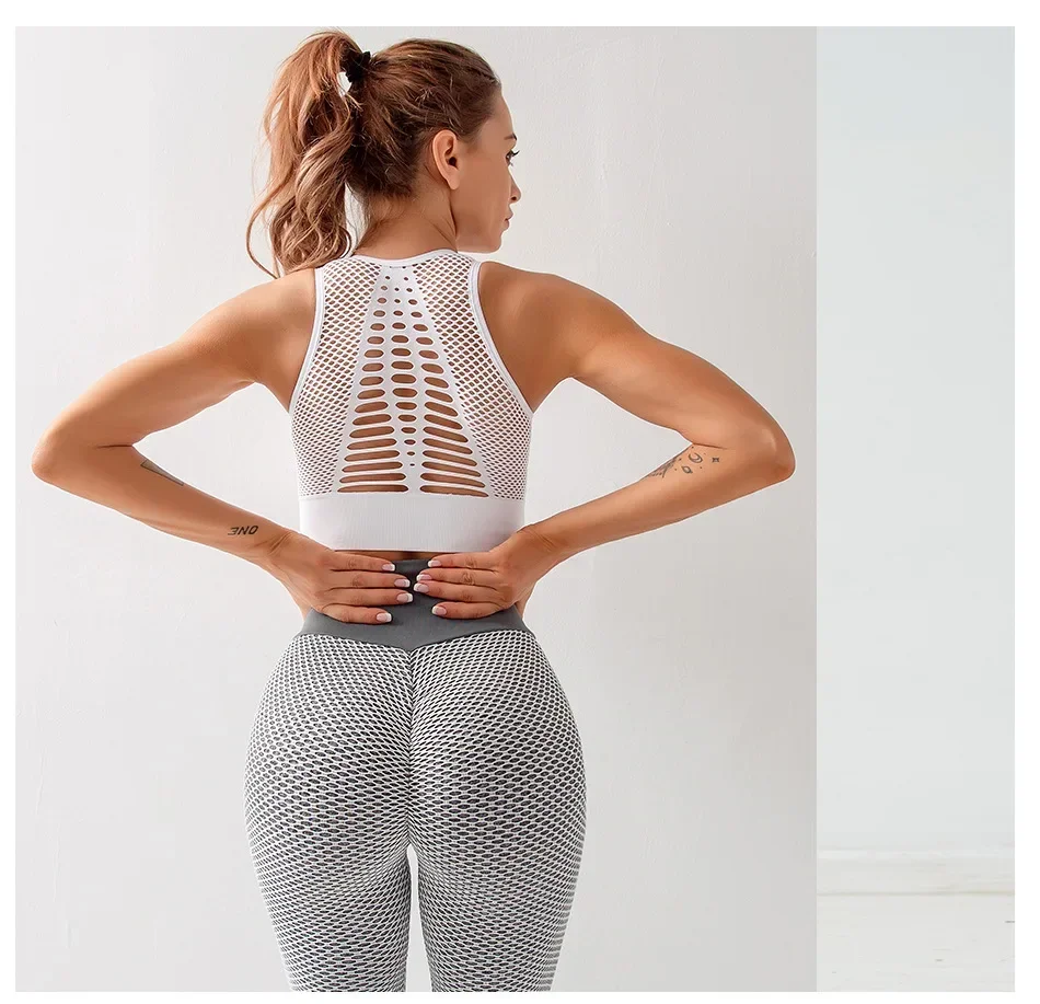 Seamless Mesh Women Sports Bras Fitness Gym Running Underwear Shockproof Bra Wireless Crop Top Breathable Yoga Bras Solid Color