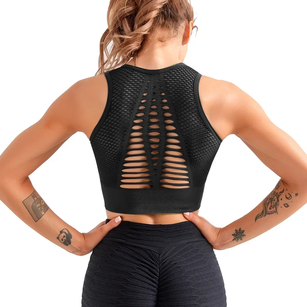 Seamless Mesh Women Sports Bras Fitness Gym Running Underwear Shockproof Bra Wireless Crop Top Breathable Yoga Bras Solid Color