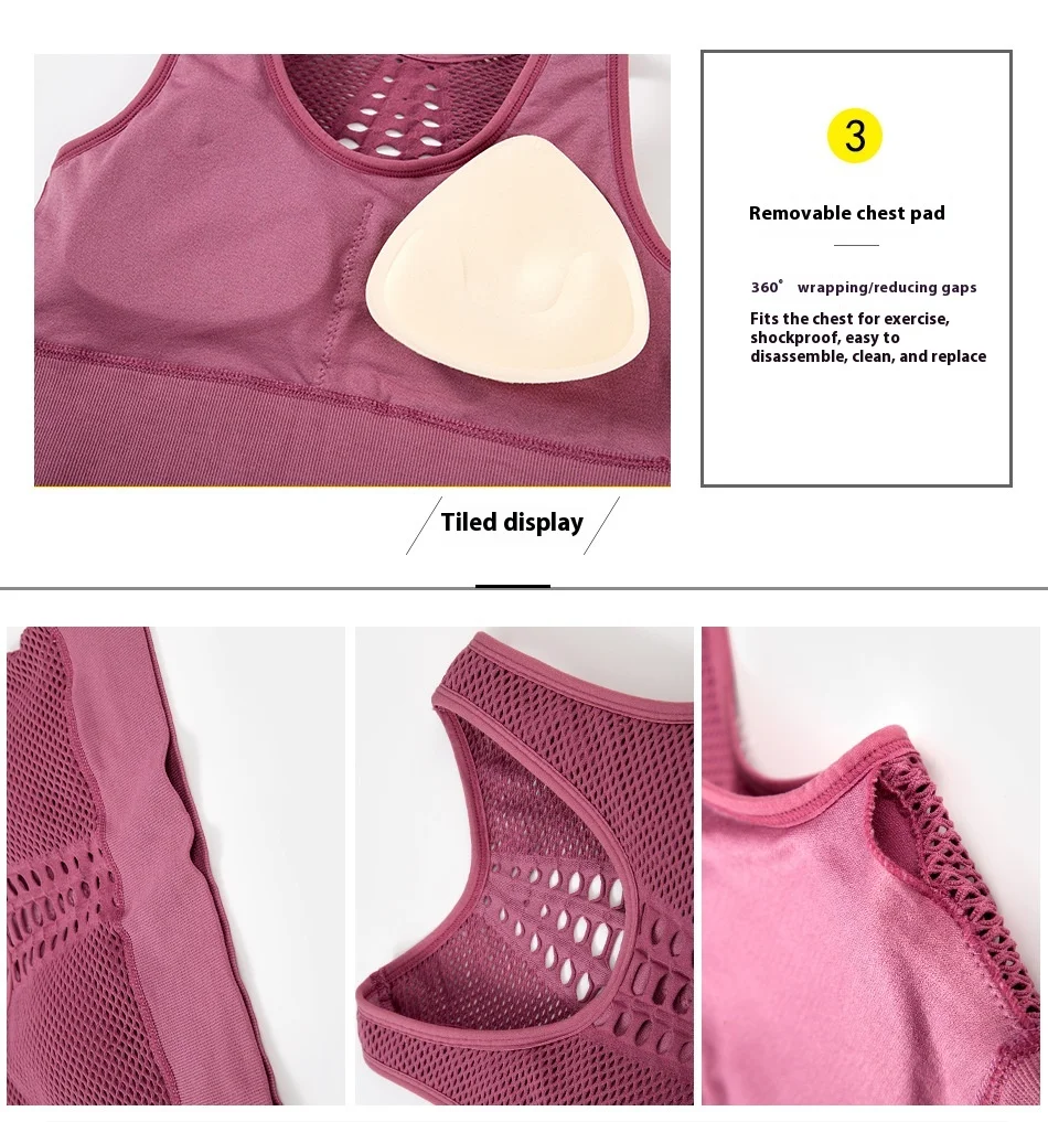 Seamless Mesh Women Sports Bras Fitness Gym Running Underwear Shockproof Bra Wireless Crop Top Breathable Yoga Bras Solid Color