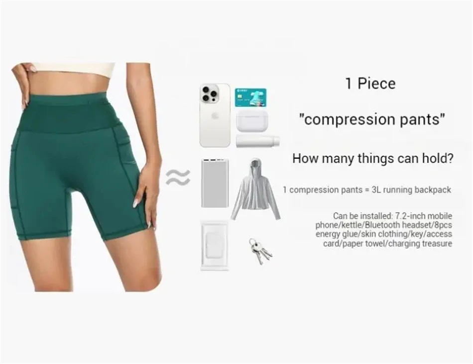 Womens Marathon Running Shorts with Waist Pack Compression Gym Tights Yoga Fitness Outdoor Sports Short Pants Leggings Quick Dry