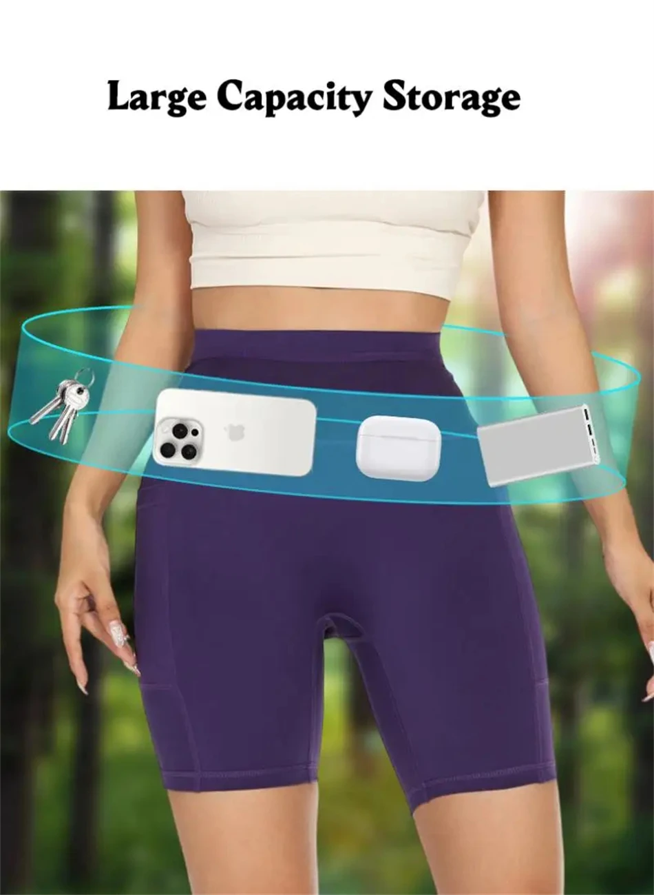 Womens Marathon Running Shorts with Waist Pack Compression Gym Tights Yoga Fitness Outdoor Sports Short Pants Leggings Quick Dry