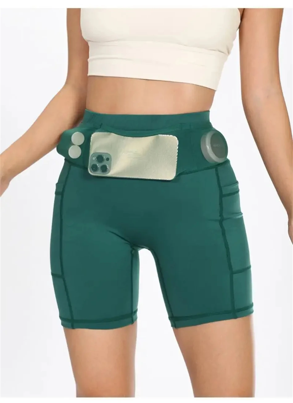 Womens Marathon Running Shorts with Waist Pack Compression Gym Tights Yoga Fitness Outdoor Sports Short Pants Leggings Quick Dry