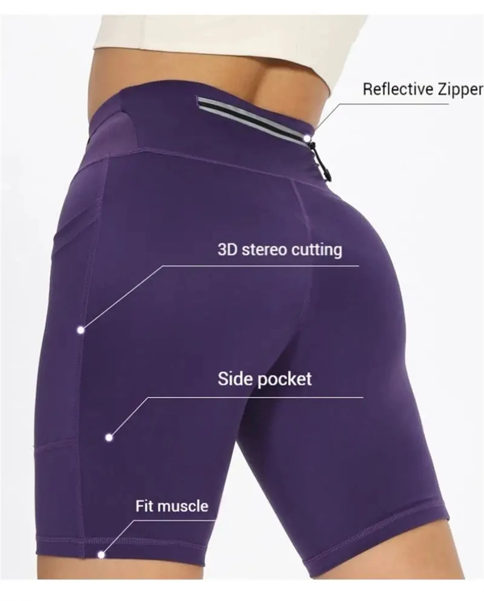 Womens Marathon Running Shorts with Waist Pack Compression Gym Tights Yoga Fitness Outdoor Sports Short Pants Leggings Quick Dry