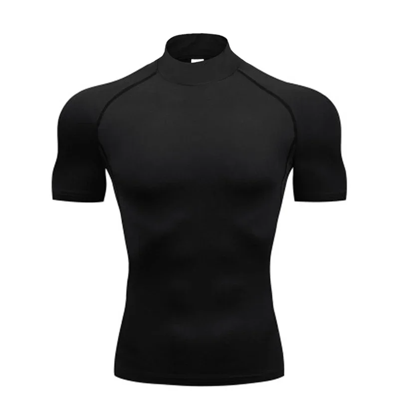 1/2pcs Compression Shirts Mens Summer Running T-shirts Turtleneck Elastic Quick Dry Sport Tees Athletic Gym Short Sleeve T Shirt