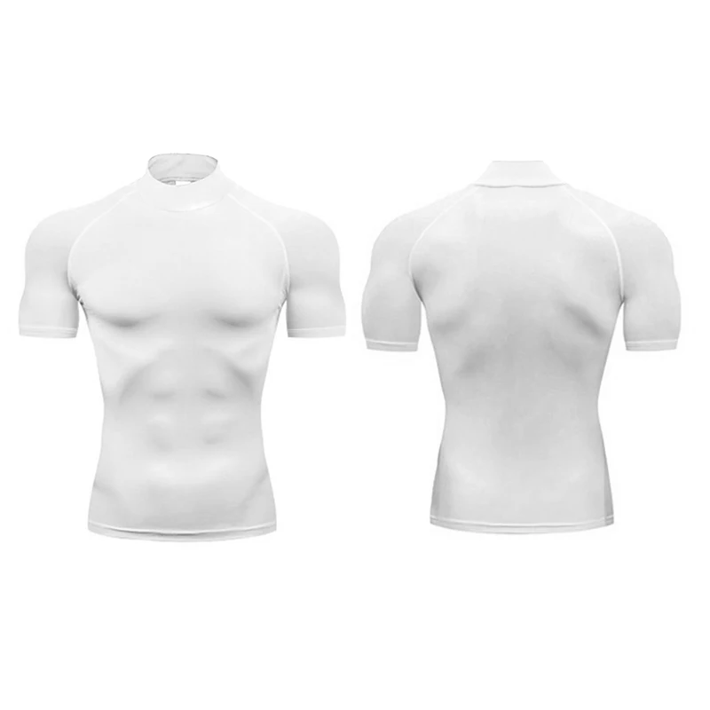 1/2pcs Compression Shirts Mens Summer Running T-shirts Turtleneck Elastic Quick Dry Sport Tees Athletic Gym Short Sleeve T Shirt