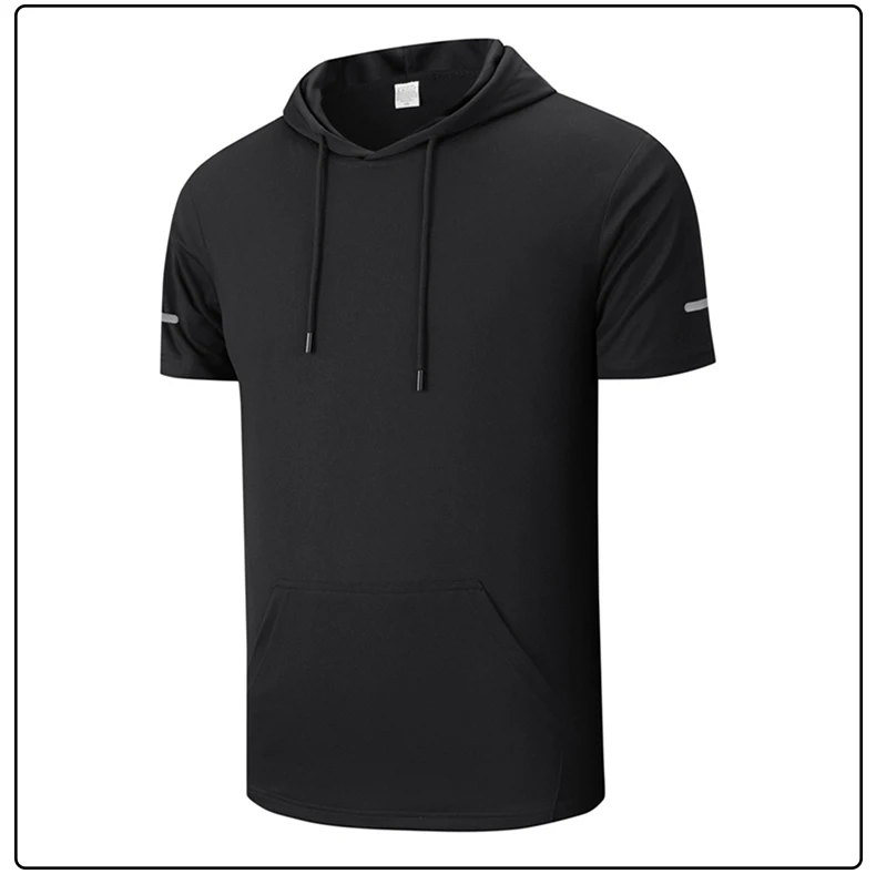 CHRLCK Men's Quick-Dry Running T-Shirt Outdoor Sports Streetwear Hoodie Shirts Summer Gym Jogging Short Sleeve Boys