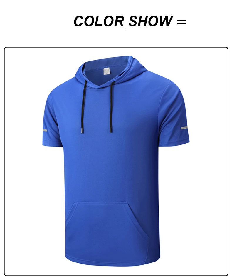 CHRLCK Men's Quick-Dry Running T-Shirt Outdoor Sports Streetwear Hoodie Shirts Summer Gym Jogging Short Sleeve Boys