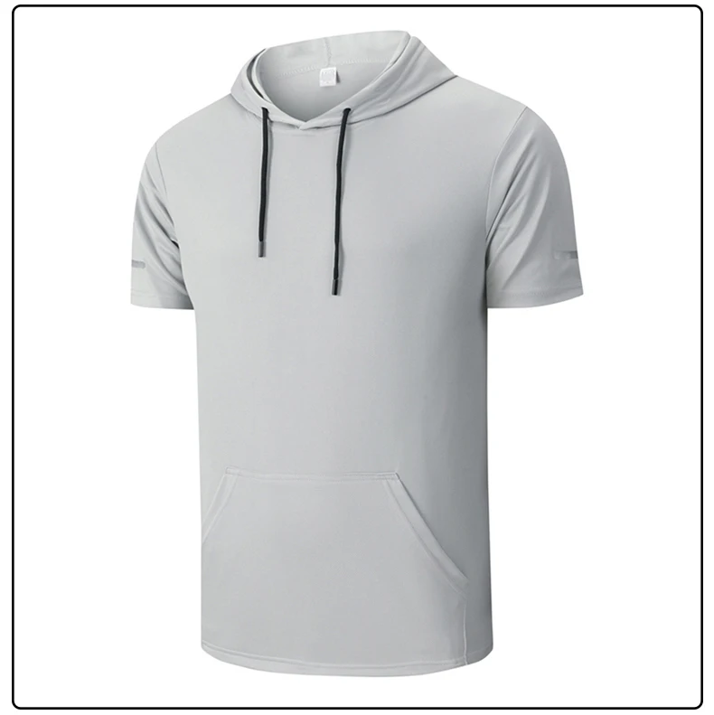 CHRLCK Men's Quick-Dry Running T-Shirt Outdoor Sports Streetwear Hoodie Shirts Summer Gym Jogging Short Sleeve Boys