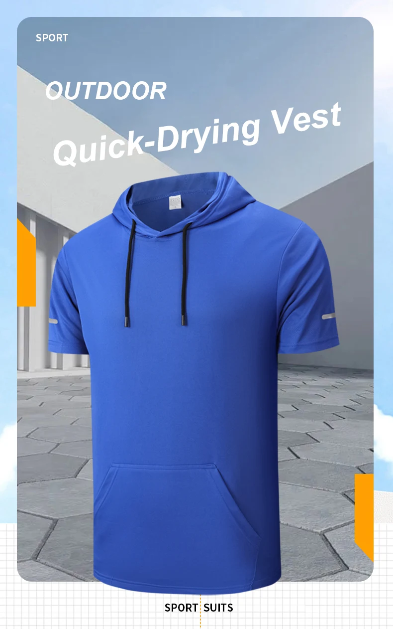 CHRLCK Men's Quick-Dry Running T-Shirt Outdoor Sports Streetwear Hoodie Shirts Summer Gym Jogging Short Sleeve Boys