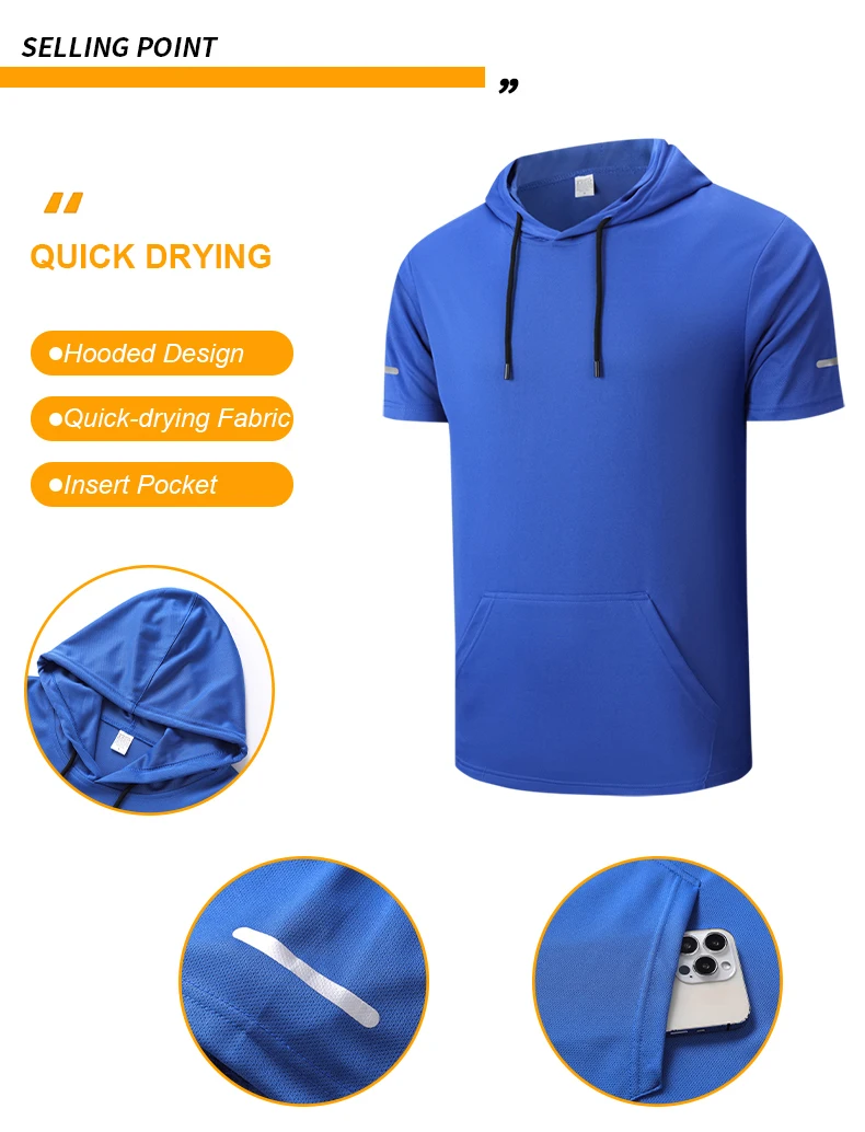 CHRLCK Men's Quick-Dry Running T-Shirt Outdoor Sports Streetwear Hoodie Shirts Summer Gym Jogging Short Sleeve Boys