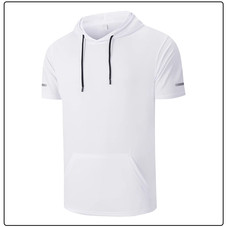 CHRLCK Men's Quick-Dry Running T-Shirt Outdoor Sports Streetwear Hoodie Shirts Summer Gym Jogging Short Sleeve Boys