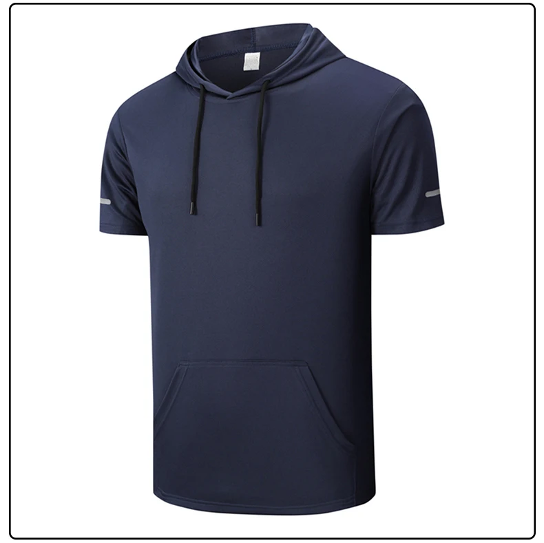 CHRLCK Men's Quick-Dry Running T-Shirt Outdoor Sports Streetwear Hoodie Shirts Summer Gym Jogging Short Sleeve Boys