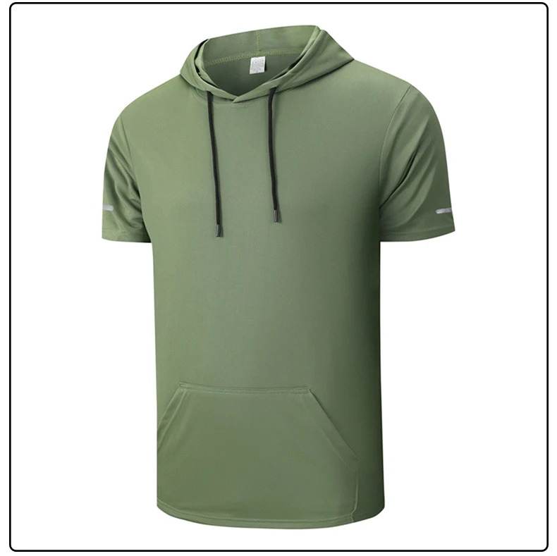 CHRLCK Men's Quick-Dry Running T-Shirt Outdoor Sports Streetwear Hoodie Shirts Summer Gym Jogging Short Sleeve Boys