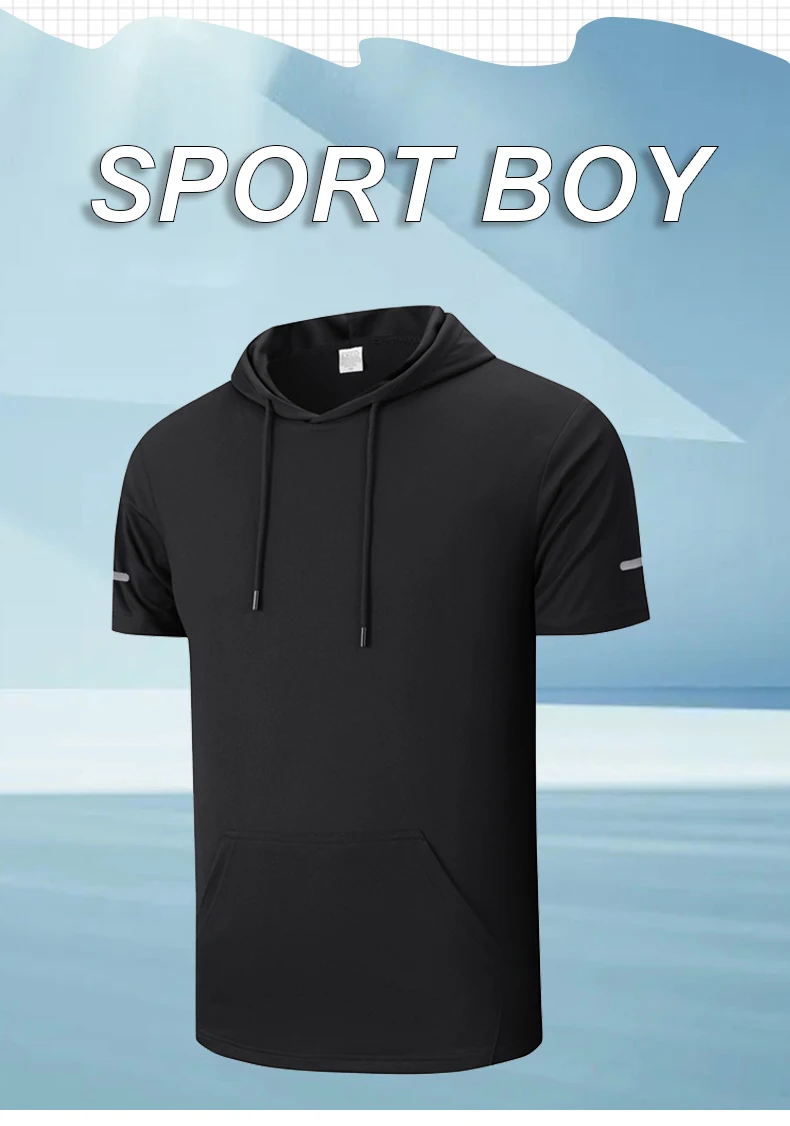 CHRLCK Men's Quick-Dry Running T-Shirt Outdoor Sports Streetwear Hoodie Shirts Summer Gym Jogging Short Sleeve Boys