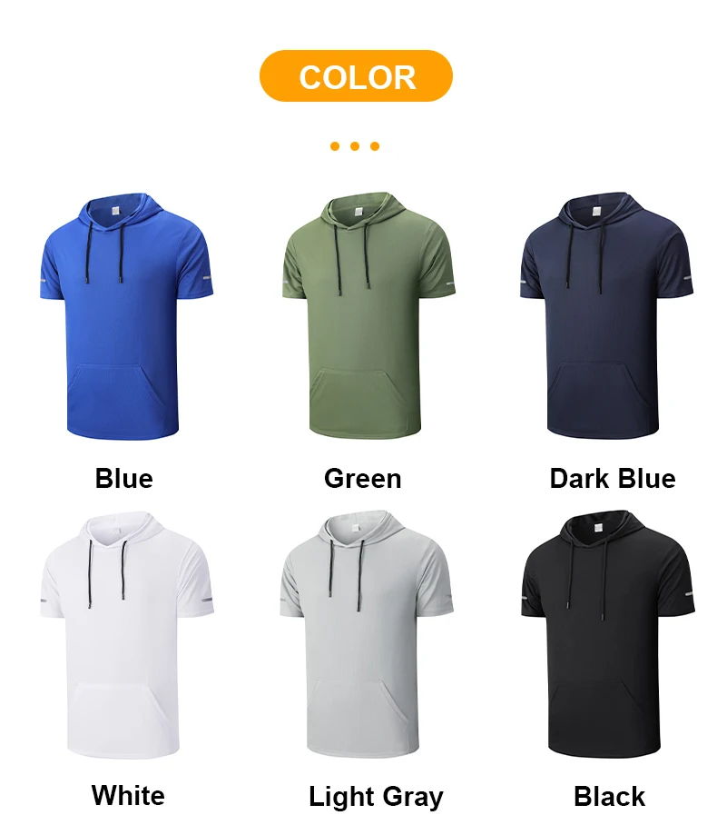 CHRLCK Men's Quick-Dry Running T-Shirt Outdoor Sports Streetwear Hoodie Shirts Summer Gym Jogging Short Sleeve Boys
