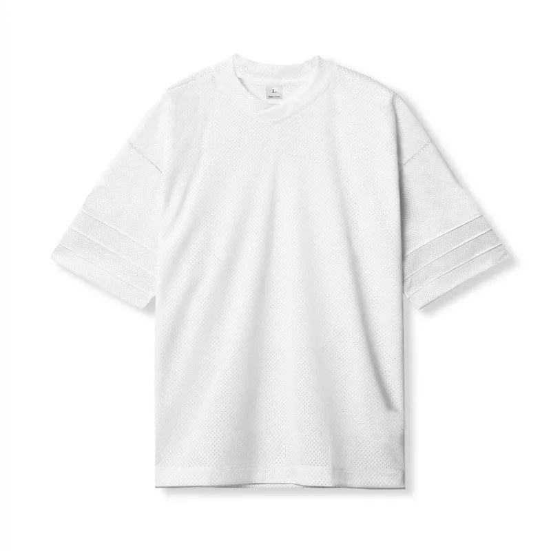 Plain Gym Sports Mens Bodybuilding Oversized Mesh Dropped Shoulders Fitness Workout Sports Half Sleeve T-shirt