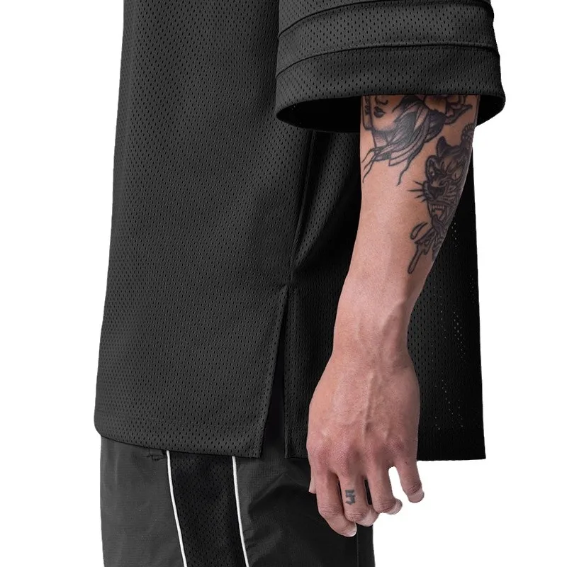 Plain Gym Sports Mens Bodybuilding Oversized Mesh Dropped Shoulders Fitness Workout Sports Half Sleeve T-shirt