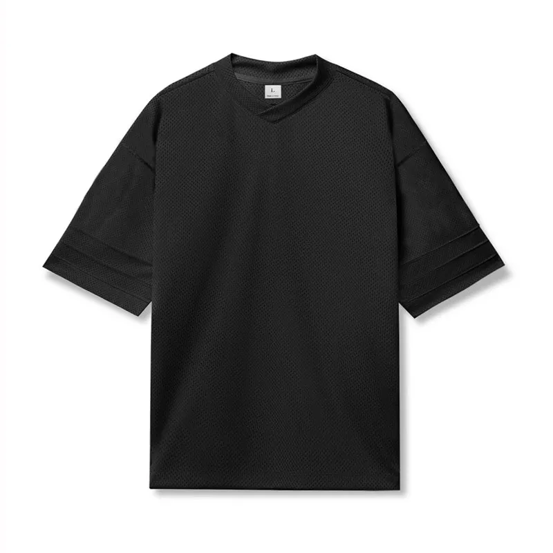 Plain Gym Sports Mens Bodybuilding Oversized Mesh Dropped Shoulders Fitness Workout Sports Half Sleeve T-shirt