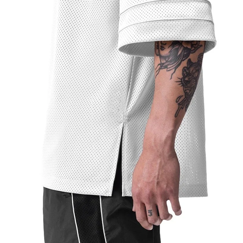 Plain Gym Sports Mens Bodybuilding Oversized Mesh Dropped Shoulders Fitness Workout Sports Half Sleeve T-shirt