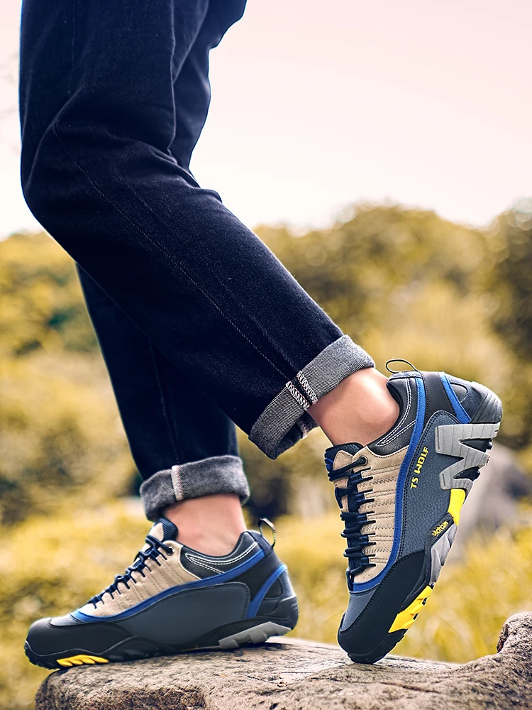 Outdoor Lover Trekking Shoes Men Waterproof Hiking Shoes Mountain Boots Genuine Leather Woodland Hunting Tactical Shoes