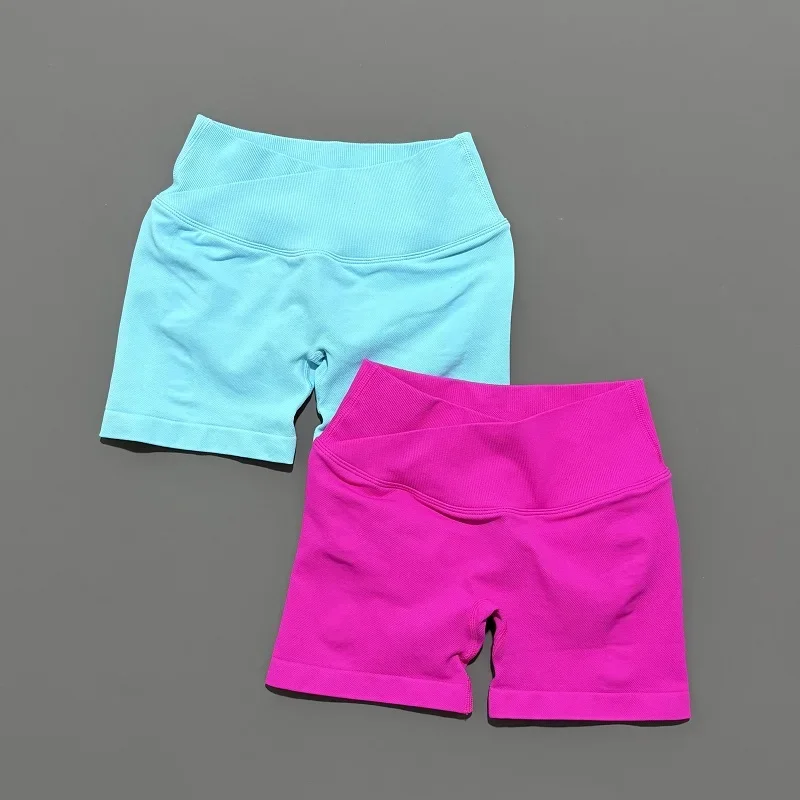 HISTELLO Vision Shorts 4.5" Df Dupe Women Yoga Cross Waist Workout Short Seamless Leggings Stretch Fitness Running Gym Shorts