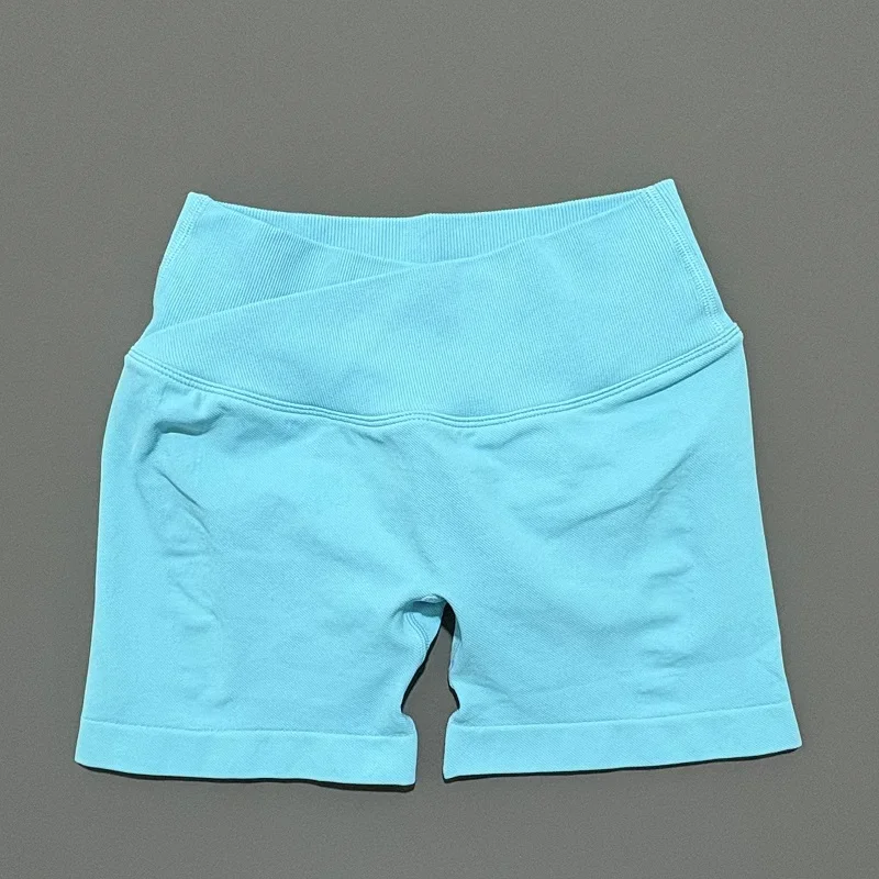 HISTELLO Vision Shorts 4.5" Df Dupe Women Yoga Cross Waist Workout Short Seamless Leggings Stretch Fitness Running Gym Shorts