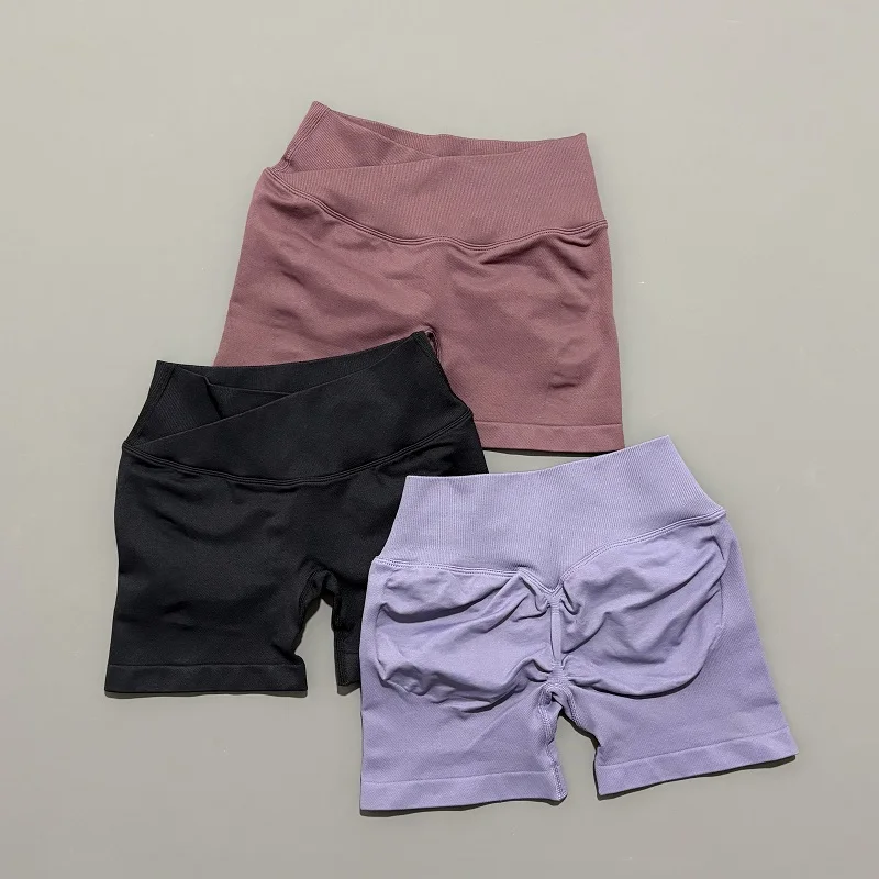 HISTELLO Vision Shorts 4.5" Df Dupe Women Yoga Cross Waist Workout Short Seamless Leggings Stretch Fitness Running Gym Shorts