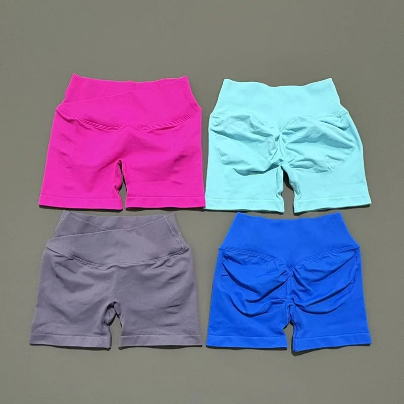 HISTELLO Vision Shorts 4.5" Df Dupe Women Yoga Cross Waist Workout Short Seamless Leggings Stretch Fitness Running Gym Shorts