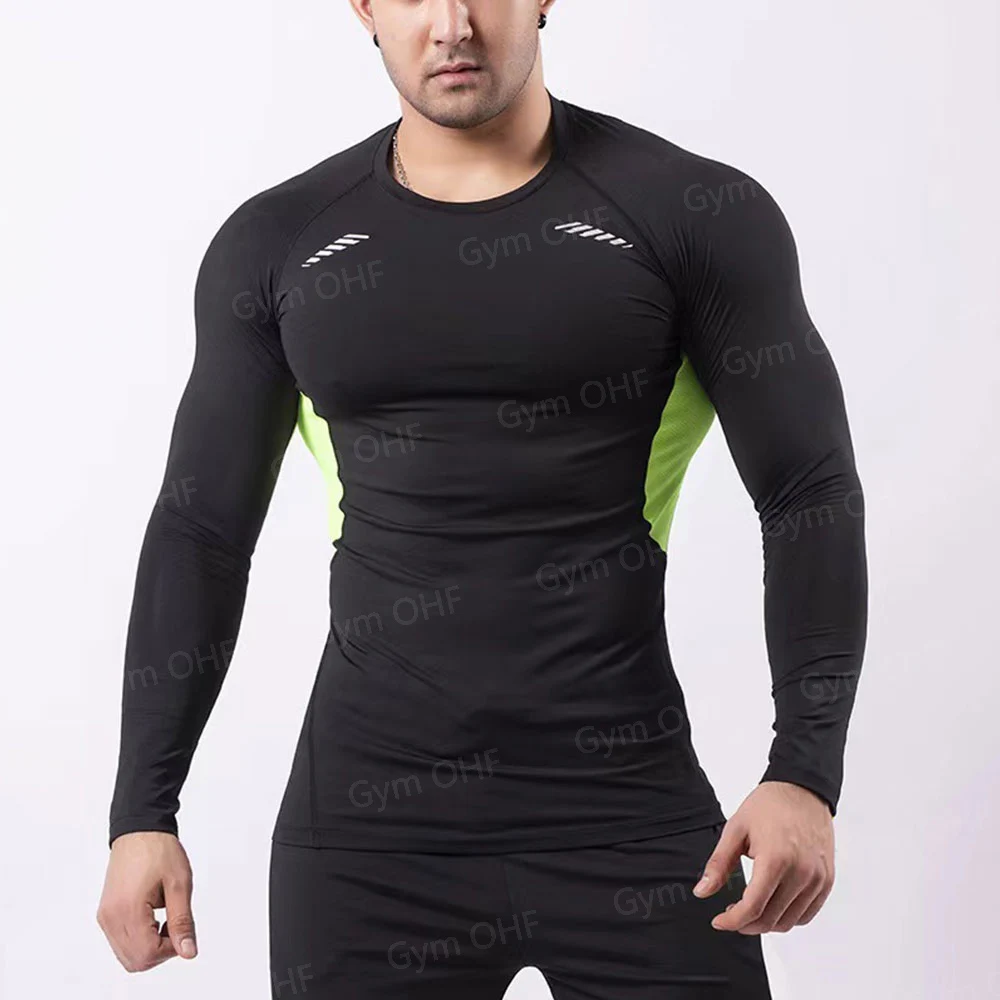 Men Long Sleeve Rashguard Compression T-Shirt Elastic Running Fitness Tee Tops Tight Man Sports Training Superhero Sportswear