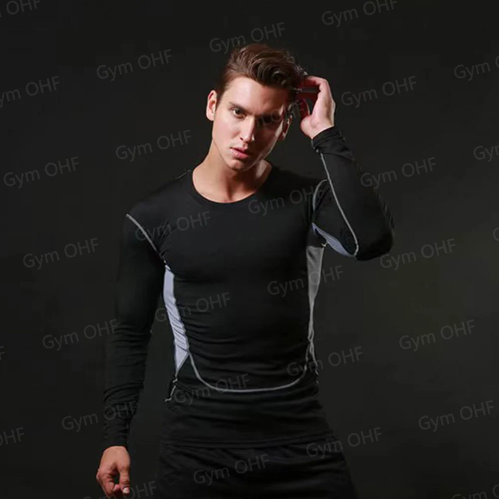 Men Long Sleeve Rashguard Compression T-Shirt Elastic Running Fitness Tee Tops Tight Man Sports Training Superhero Sportswear